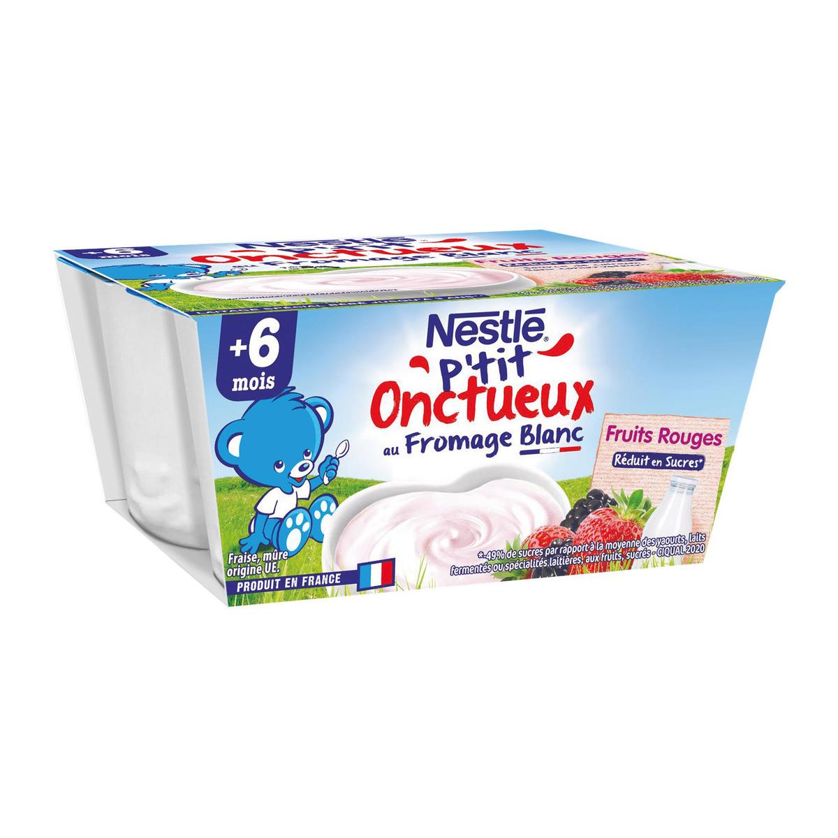 Dessert bébé dés 6mois, au fromage blanc fruits rouges NESTLE P'TIT ONCTUEUX