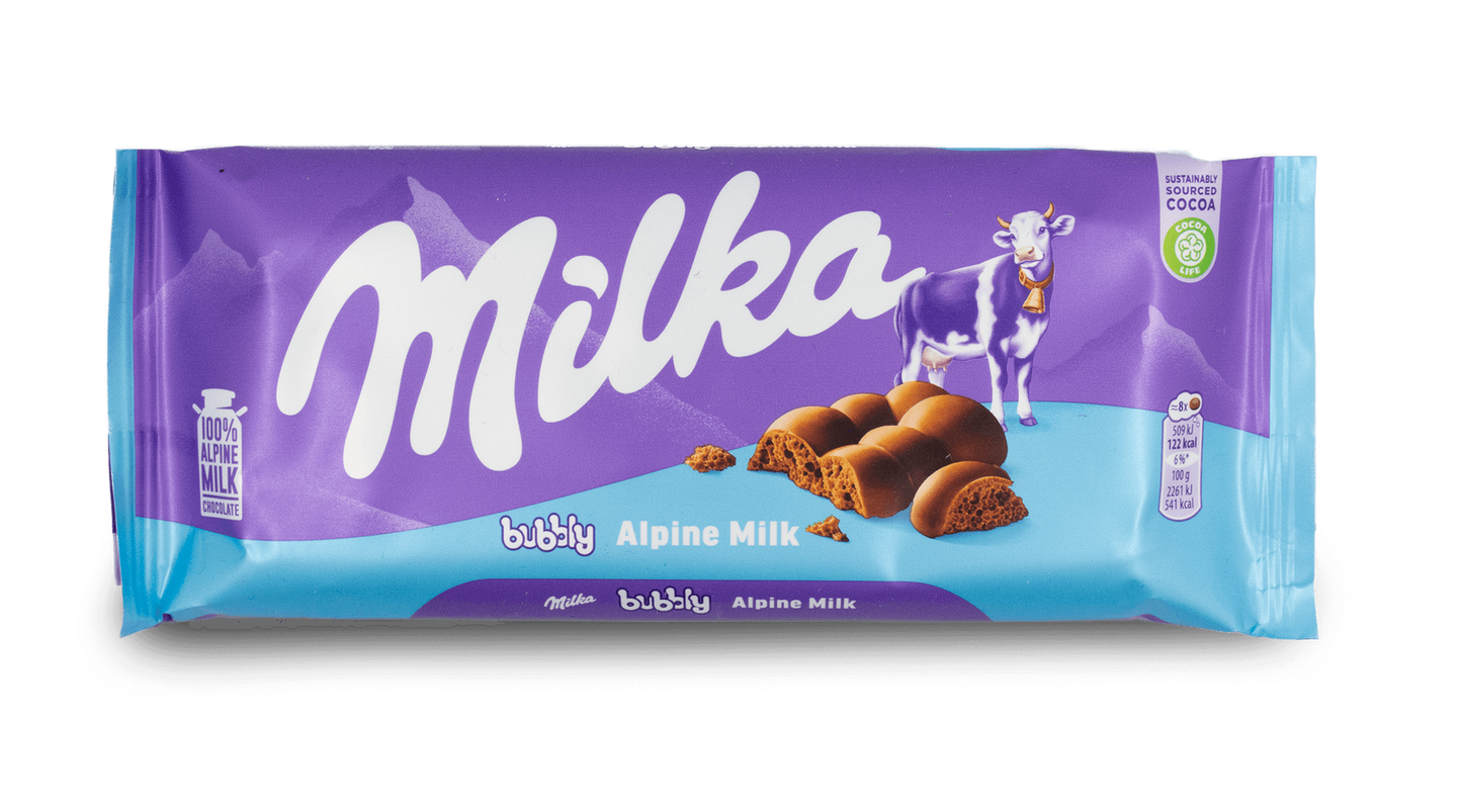 Milka Bubbly, tablette de chocolat au lait 90g