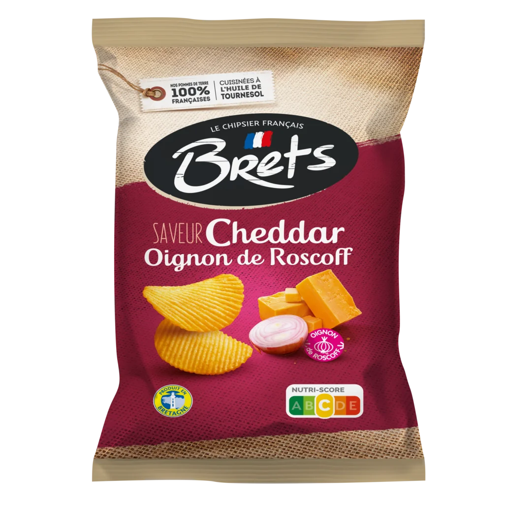 CHIPS BRETS ONDULÉES 
SAVEUR CHEDDAR OIGNONS DE ROSCOFF 125 g