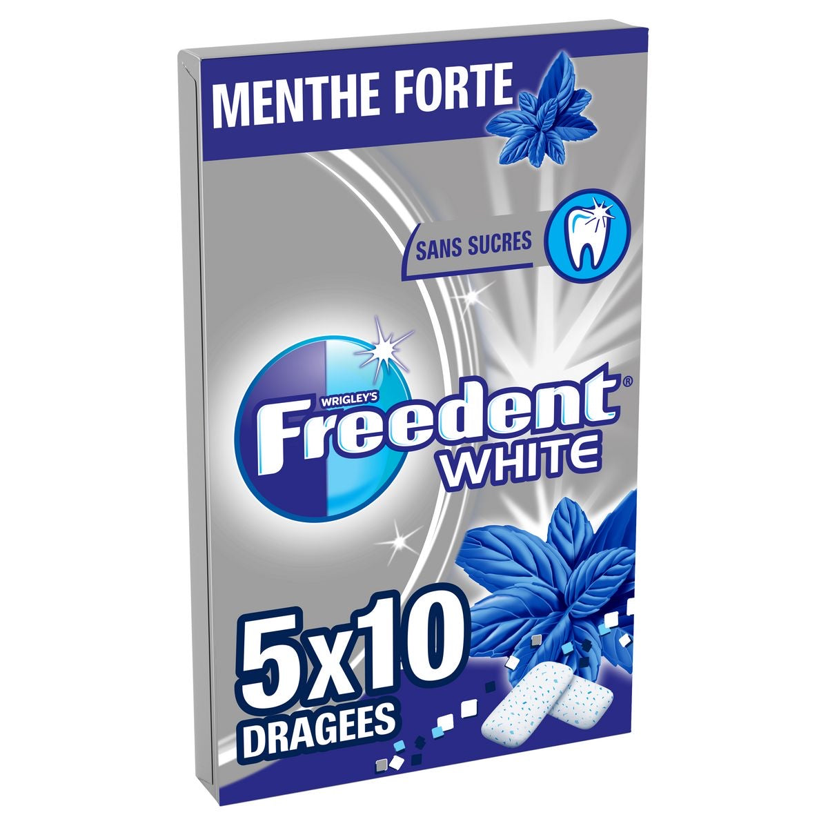 FREEDENT White chewing-gums sans sucres menthe forte 5x10 dragées 70g