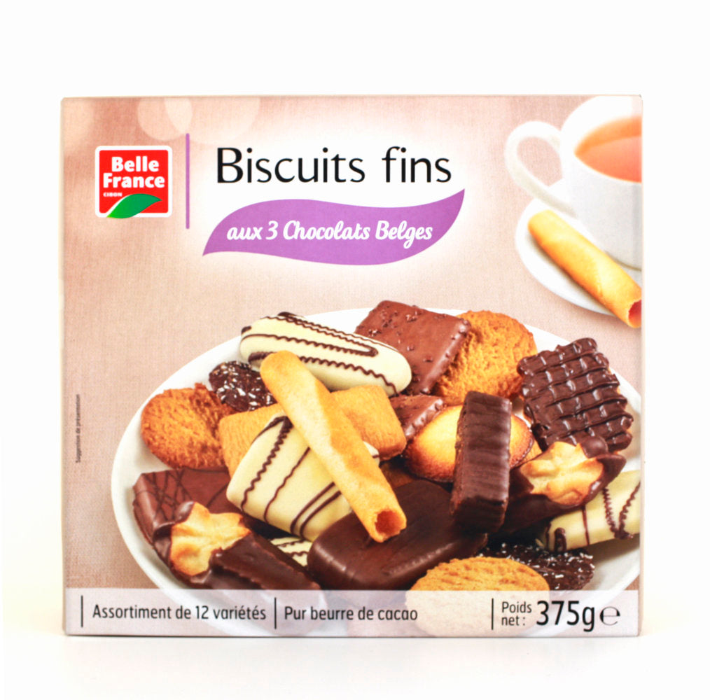 BELLE FRANCE Biscuits fins aux 3 chocolats Belges, 375g - épicerie les 3 gourmets biscuits-et-gateaux