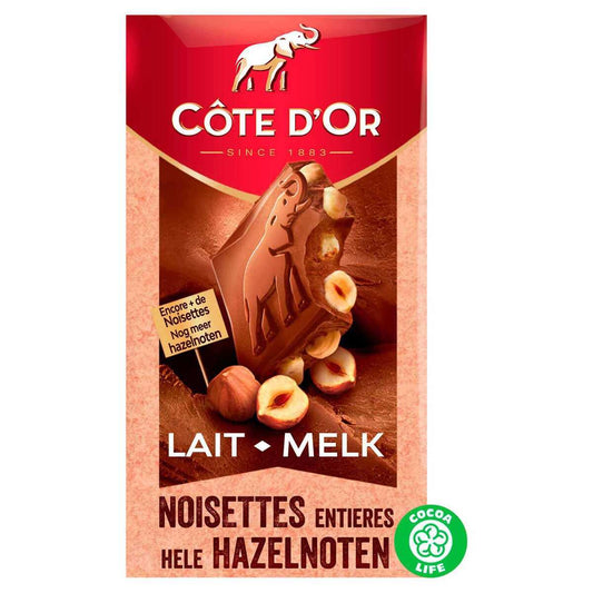 Côte d'Or chocolat au lait et noisettes entières 180G LOT DE 2