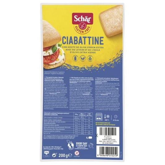 Petits pains Ciabatta, sans gluten SCHAR les 4 pains de 50 g