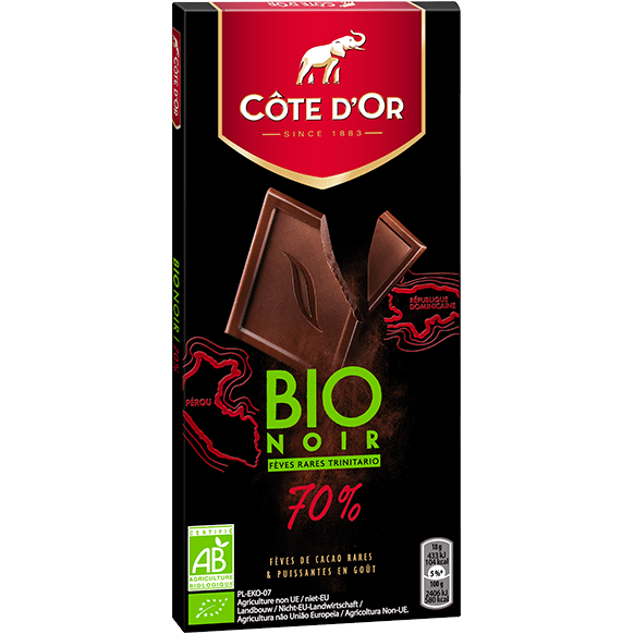 COTE D'OR Tablette de chocolat noir bio 70%   90G 