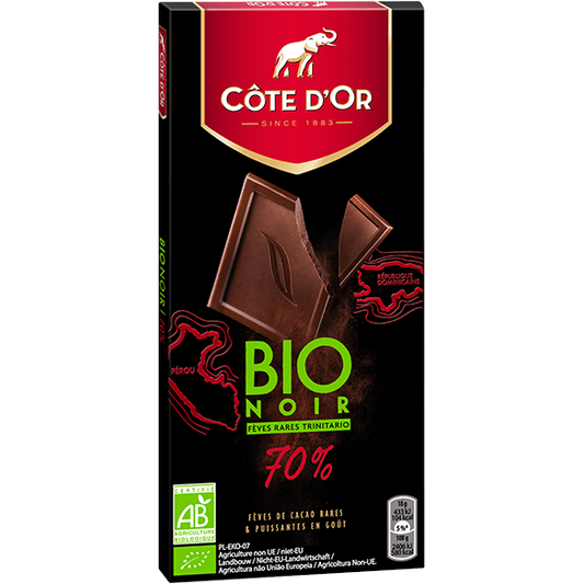 COTE D'OR Tablette de chocolat noir bio 70%   90G 