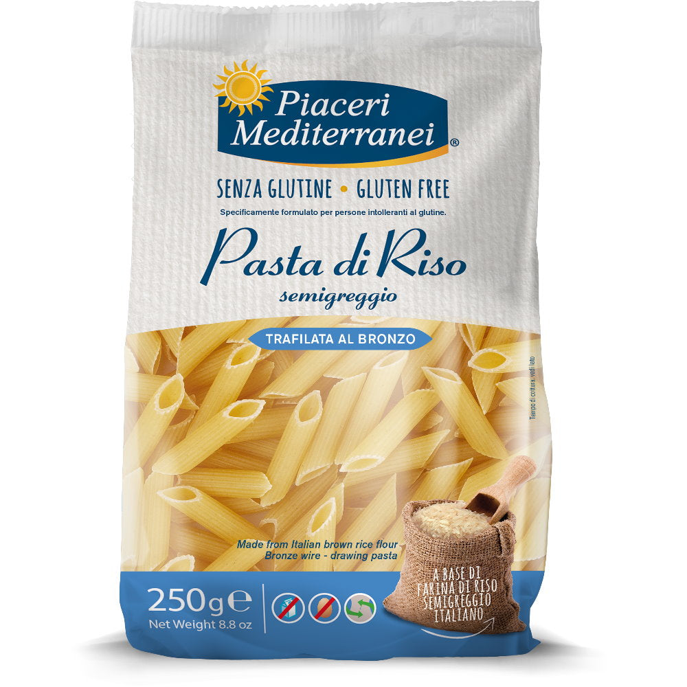 PIACERI MEDITERRANEI Pasta di Riso sans gluten- Penne Rigate 250g - épicerie les 3 gourmets sans-gluten