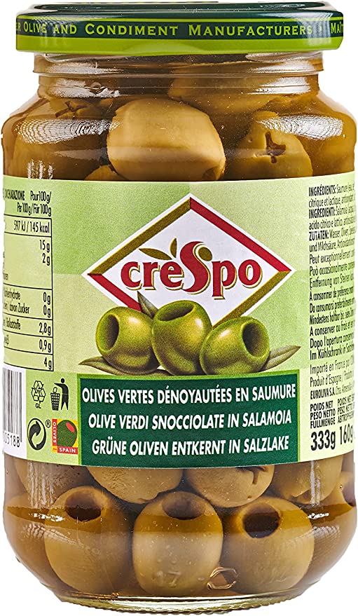 Olives vertes dénoyautées CRESPO BOCAL 333G