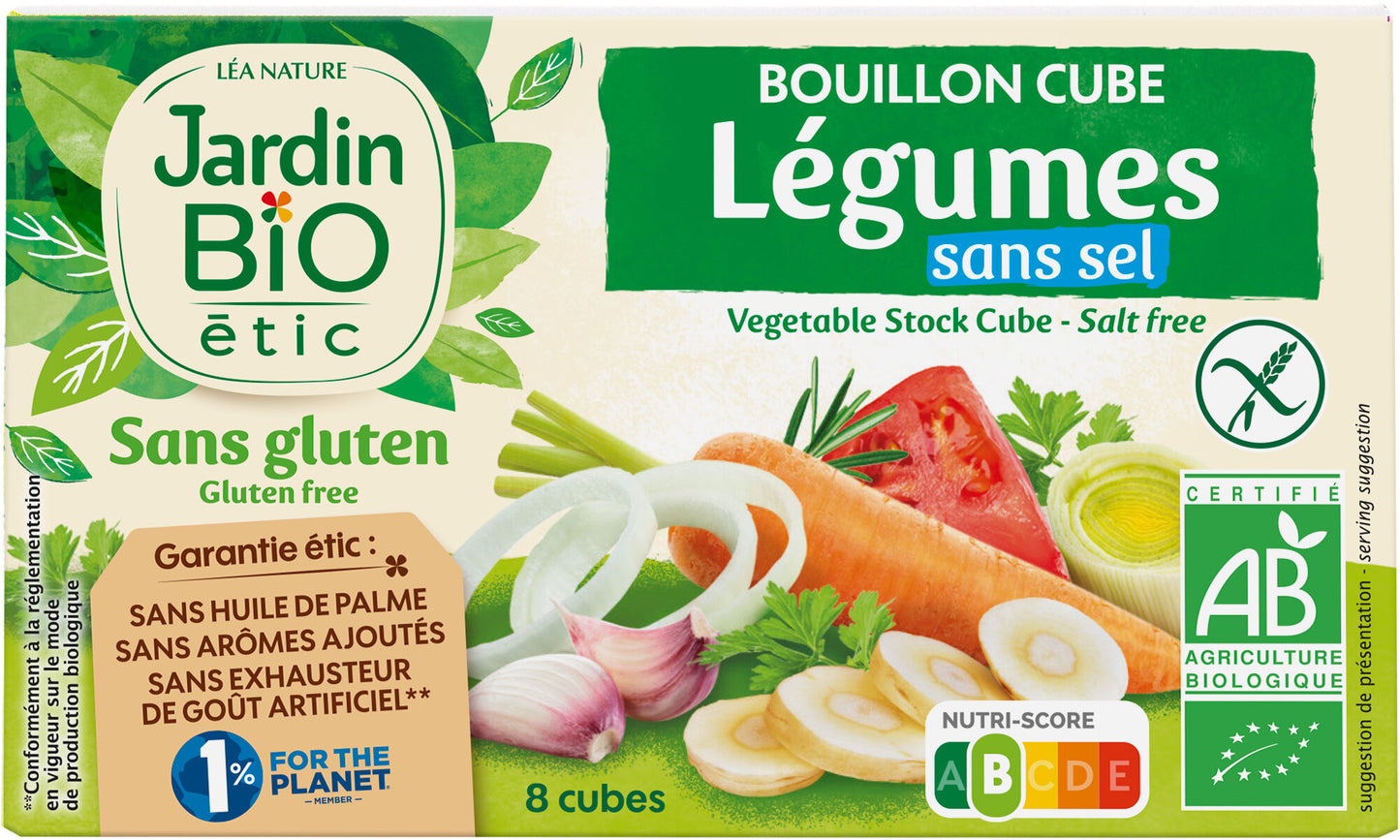 JARDIN BIO BOUILLON CUBES LEGUMES SANS SEL 8 CUBES 72 G