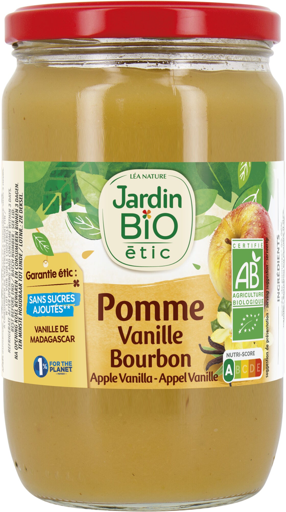 Compote pomme vanille bourbon sans sucres ajoutés Bio JARDIN