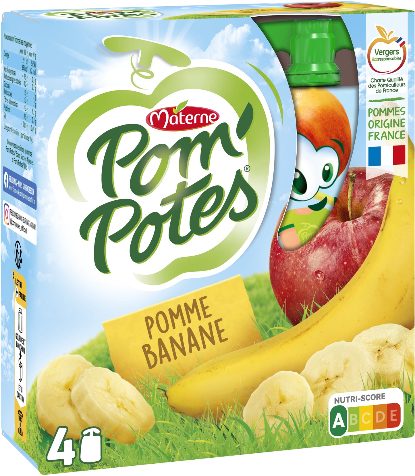 POM'POTES Compotes Gourdes Pomme Banane 4x90g MATERNE