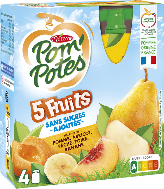 Pom'potes Compotes Gourdes 5 Fruits Jaunes 4X90G (Materne)