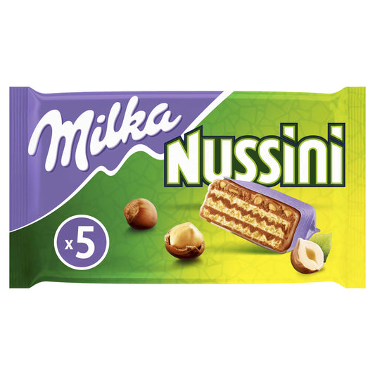 Barres chocolatées MILKA Nussini barre chocolatée croustillante gaufrette 5 barres 5x31,5g