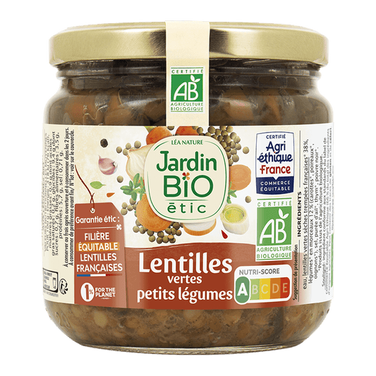 JARDIN BIO ETICLentilles vertes bio aux petits légumes ,en bocal 400G