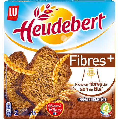 HEUDEBERT Biscottes fibres plus 2x16 biscottes 280g