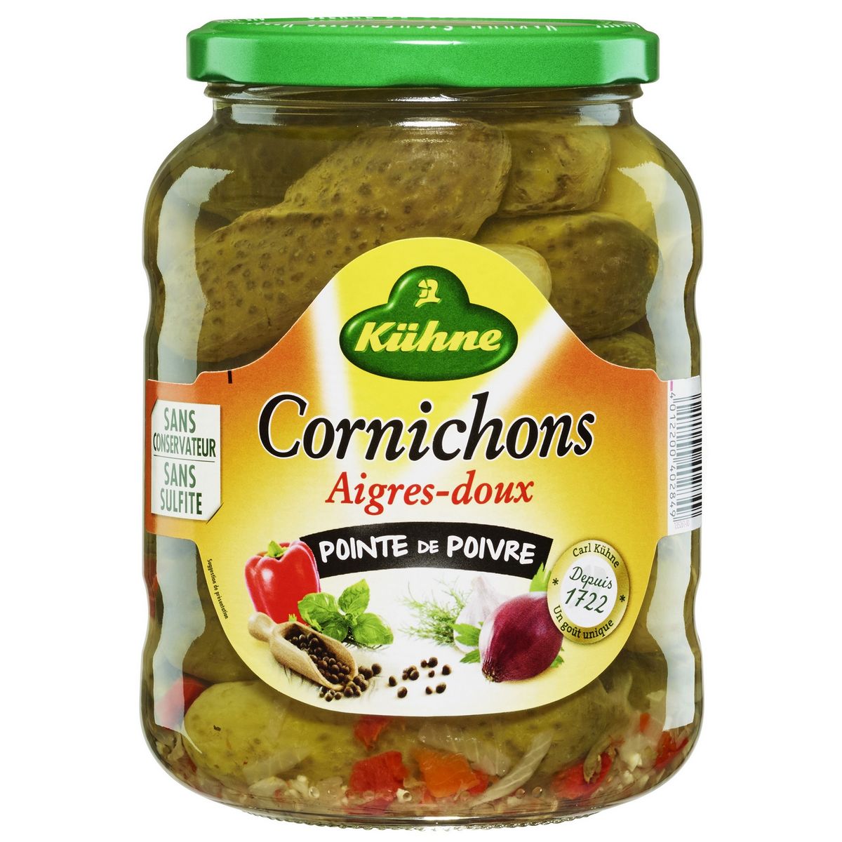 KUHNE Cornichons aigres-doux pointe de poivre en bocal 360g