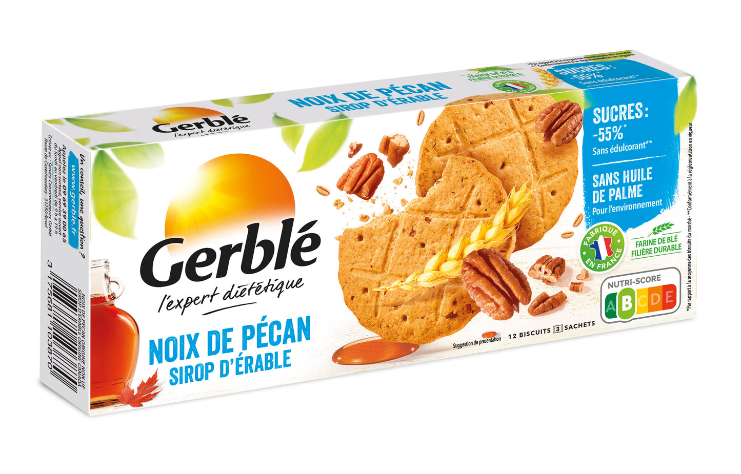 GERBLE Biscuits noix de pécan sirop d'érable sans huile de palme 132G