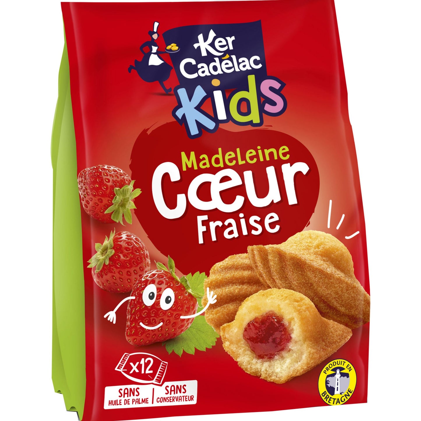 KER CADELAC Kids madeleine coeur de fraise 12 pièces 420g - épicerie les 3 gourmets biscuits