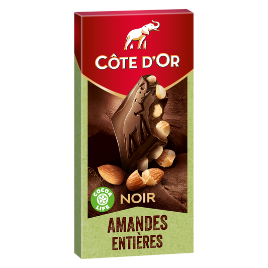 COTE D'OR Tablette de chocolat noir et amandes entières  180g