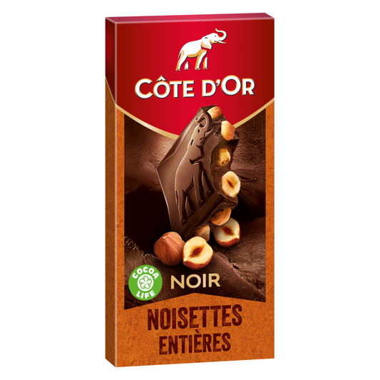 COTE D'OR Tablette de chocolat noir et noisettes entières