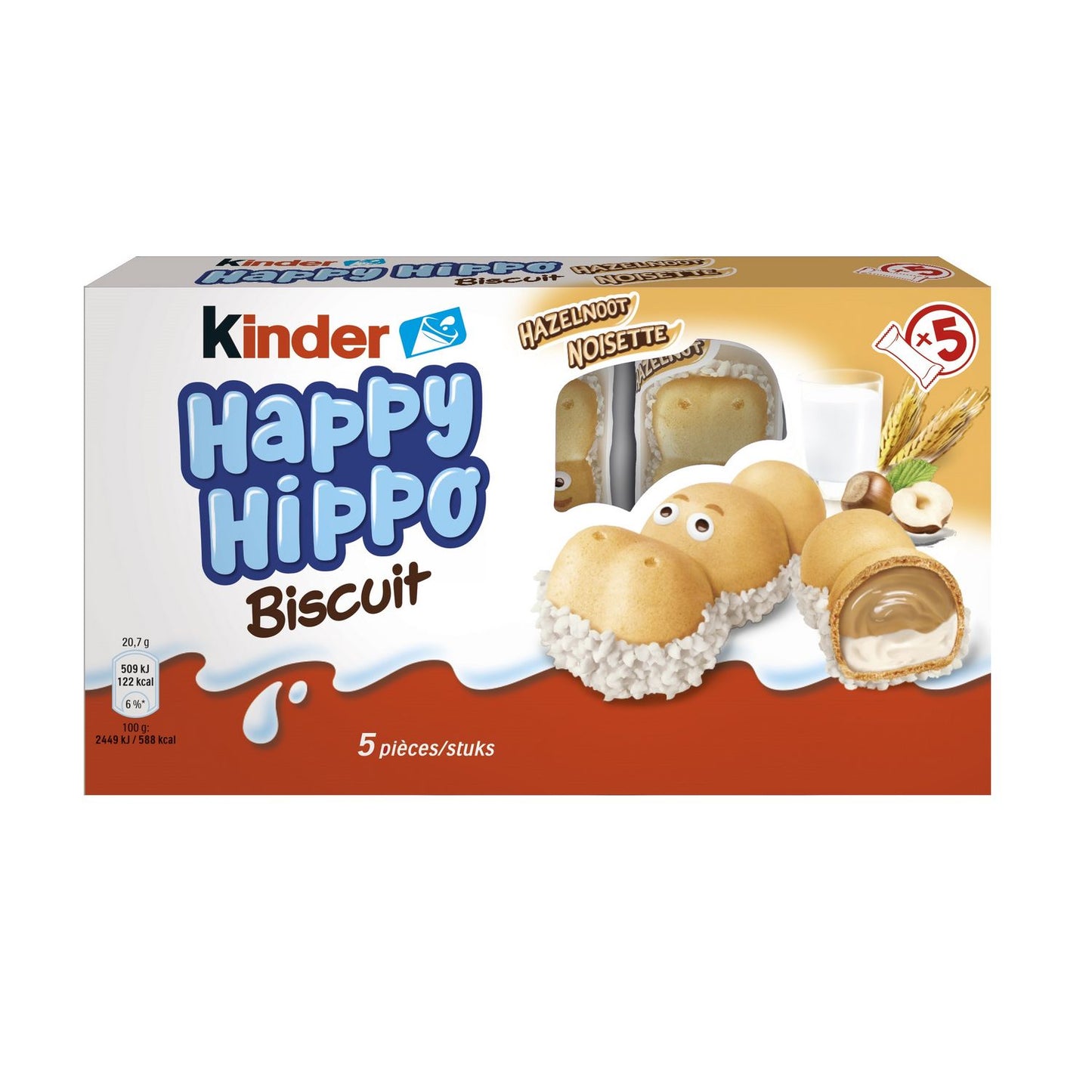 Biscuits KINDER Happy Hippo fourrés au lait et aux noisettes 104g