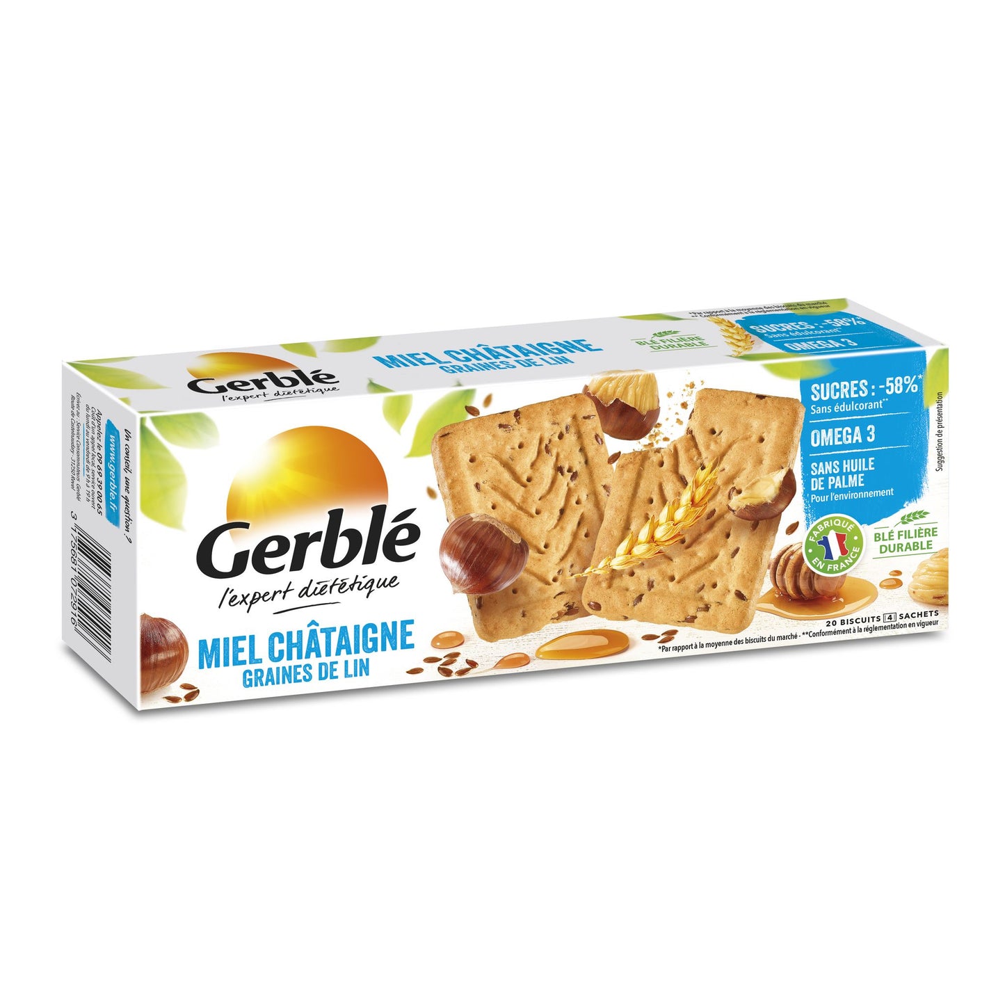 GERBLE Biscuits miel châtaigne et graines de lin 200g